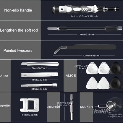 115 In 1 Computer Repair Kit Magnetic Precision Screwdriver Set - Cyber Setups -