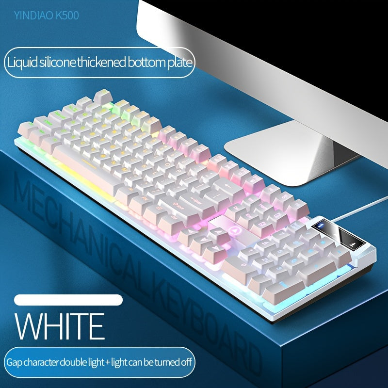 YINDIAO Universal USB Wired Gaming Keyboard with Backlit Features - Cyber Setups - White