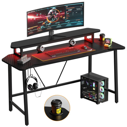 63 Inch Gaming Desk, For Home And Office, Black - Cyber Setups - Black