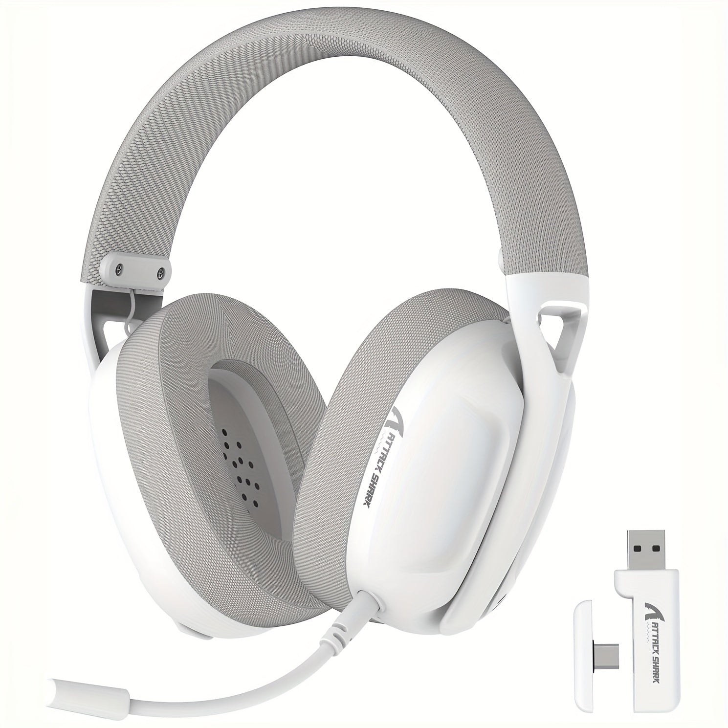 ATTACK SHARK L80 Lightweight Wireless Gaming Headset – 50H Battery, Noise Cancellation - Cyber Setups - White