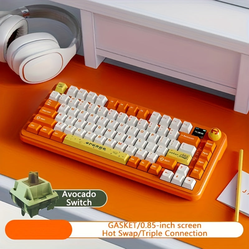 AJAZZ AK820 MAX Wireless Mechanical Keyboard - Cyber Setups - Orange and White Avocado Switch