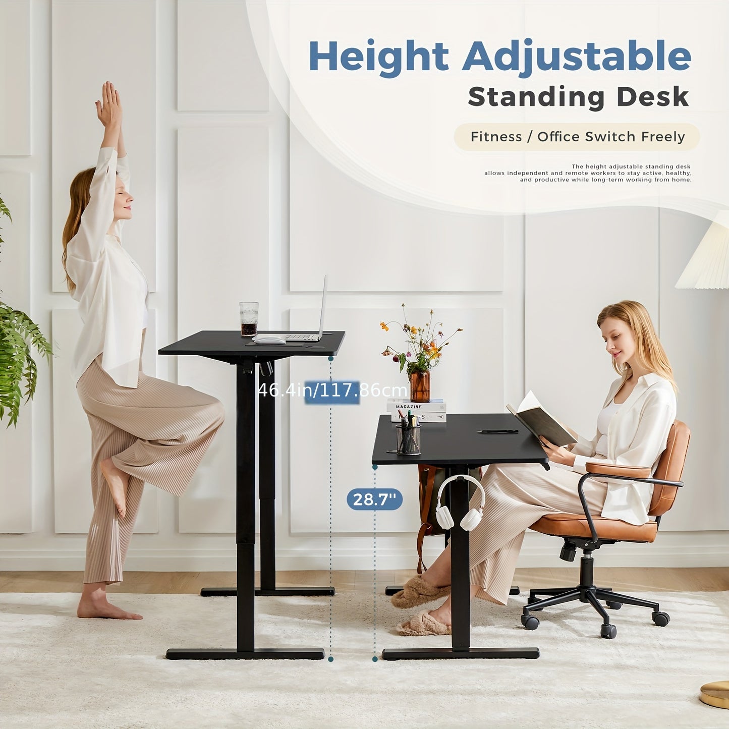 OLIXIS Electric Standing Desk – Height Adjustable Motorized Workstation (Available in 4 Sizes) - Cyber Setups - Black / 40x24