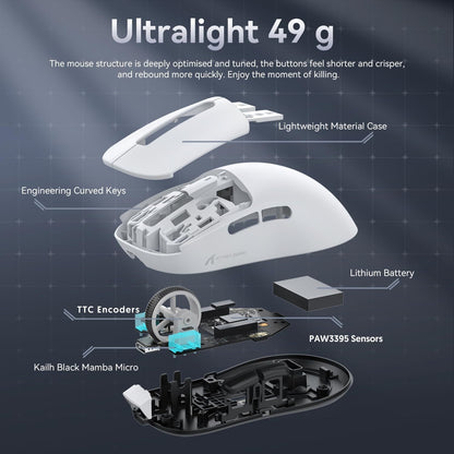 ATTACK SHARK X3 Superlight Wireless Gaming Mouse – 49g, White - Cyber Setups - Red