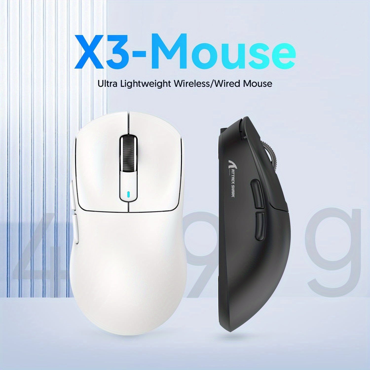 ATTACK SHARK X3 Superlight Wireless Gaming Mouse – 49g, White - Cyber Setups - Red