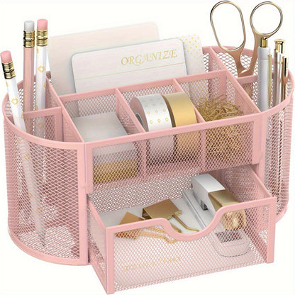 JMHUD Mesh Desk Organizer, 9 Compartments, 8.6 x 4.3 x 4.1 Inch - Cyber Setups - Pink