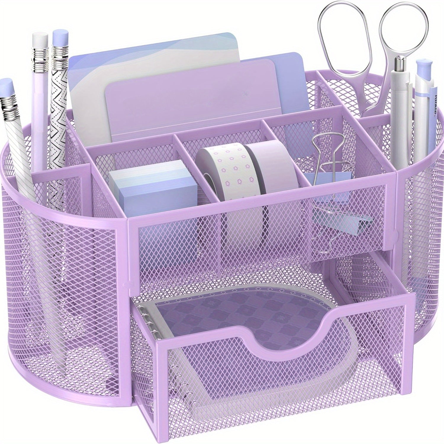 JMHUD Mesh Desk Organizer, 9 Compartments, 8.6 x 4.3 x 4.1 Inch - Cyber Setups - Light Violet