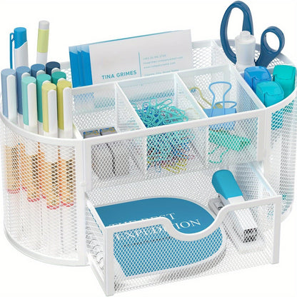 JMHUD Mesh Desk Organizer, 9 Compartments, 8.6 x 4.3 x 4.1 Inch - Cyber Setups - White