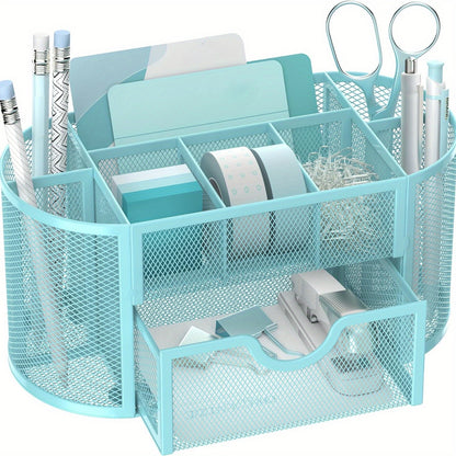 JMHUD Mesh Desk Organizer, 9 Compartments, 8.6 x 4.3 x 4.1 Inch - Cyber Setups - Light Blue