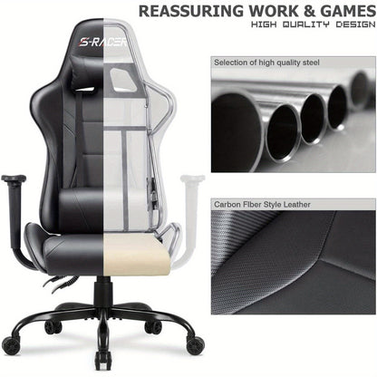 High Back Racing Gaming Chair with Adjustable Seat, Headrest, and Swivel Function - Cyber Setups - Black