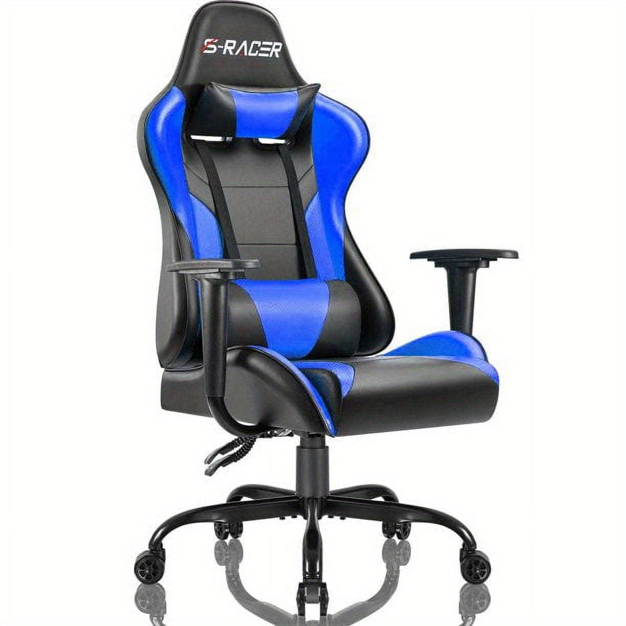 High Back Racing Gaming Chair with Adjustable Seat, Headrest, and Swivel Function - Cyber Setups - Blue