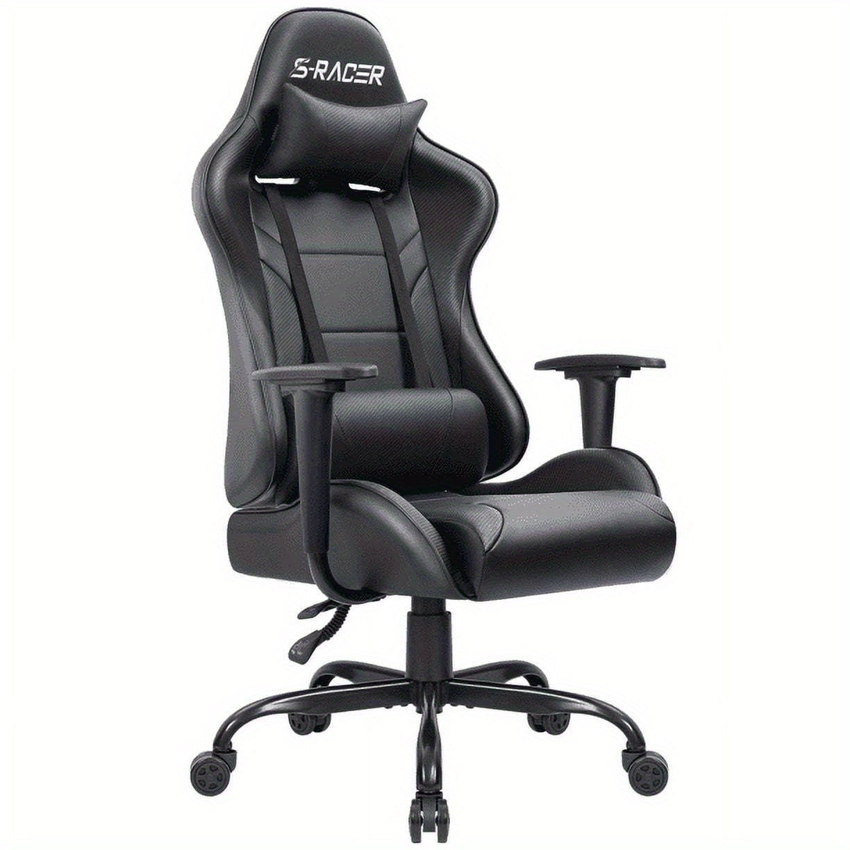 High Back Racing Gaming Chair with Adjustable Seat, Headrest, and Swivel Function - Cyber Setups - Black