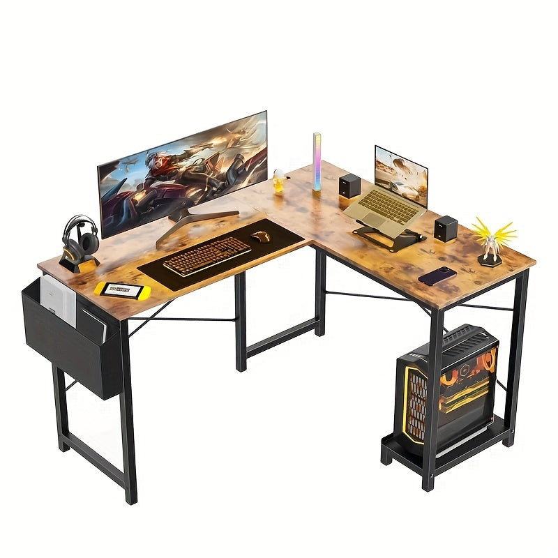 SMUG L-Shaped Computer Desk, Reversible Workstation with Storage Bag - Cyber Setups - Brown