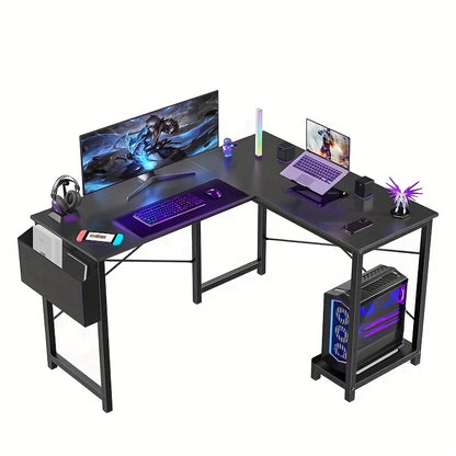 SMUG L-Shaped Computer Desk, Reversible Workstation with Storage Bag - Cyber Setups - Black