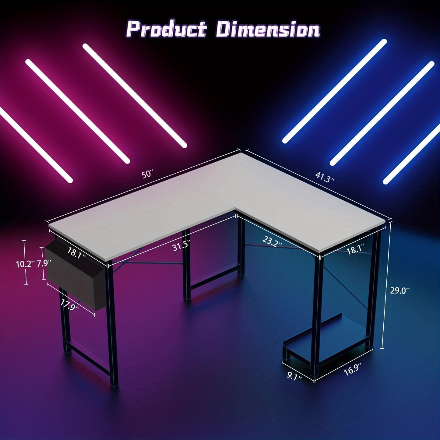 SMUG L-Shaped Computer Desk, Reversible Workstation with Storage Bag - Cyber Setups - Gray