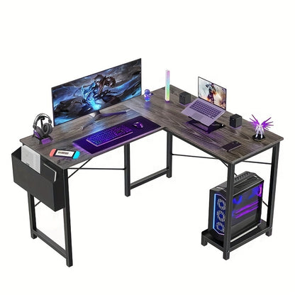 SMUG L-Shaped Computer Desk, Reversible Workstation with Storage Bag - Cyber Setups - Gray