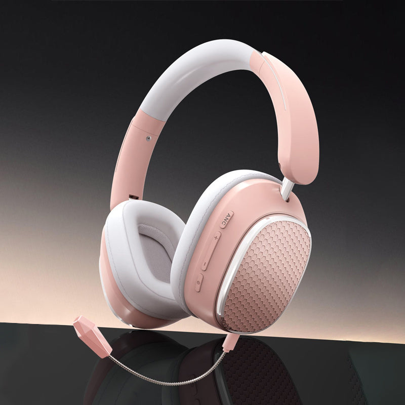 ANC On-Ear Wireless Headphones with Mic – Low Latency, Deep Bass, 60H Standby, USB-C Charging - Cyber Setups - pink