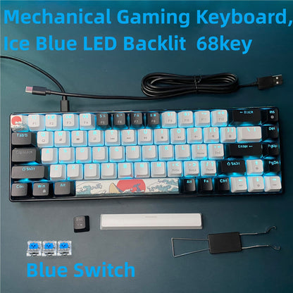 68 Keys Portable 60% Mechanical Gaming Keyboard - Cyber Setups - White/Blue Switch