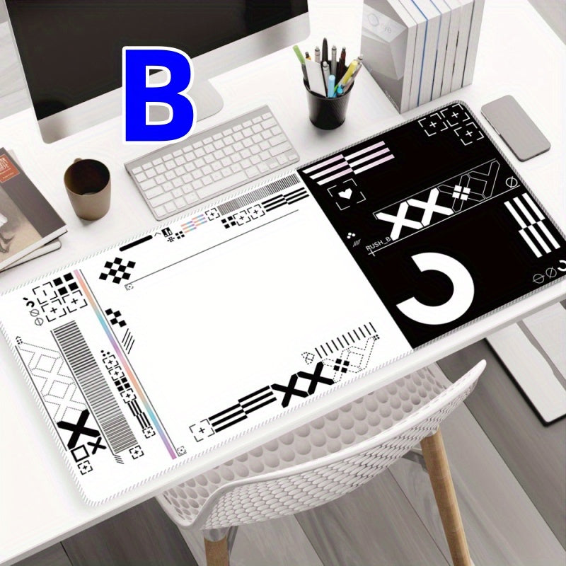 Geometric Pattern Gaming Mouse Pad – XL Black & White Desk Mat - Cyber Setups - White-Black Model B [31.5*11.81inch]