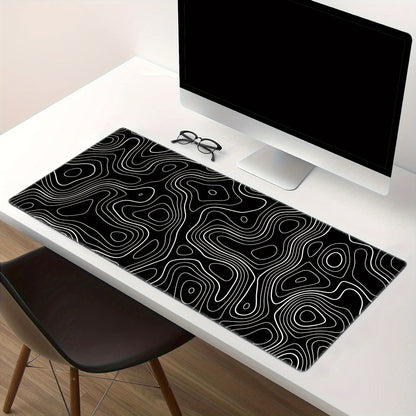 Black and white terrain line large mouse pad - Cyber Setups - Black / 59.8*35cm/23.54*13.78inch