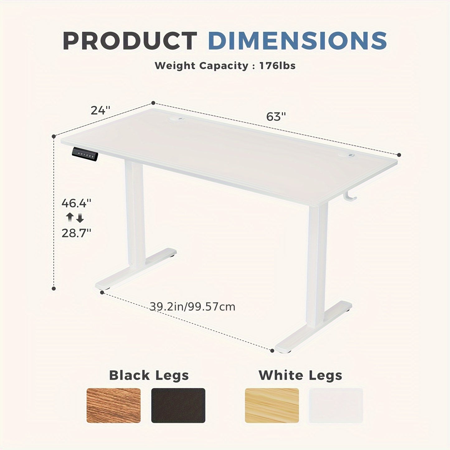 Electric Stnding Desk, 40/48/55/63 Inch Height Adjustable Computer Task Table - Cyber Setups -