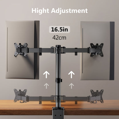 Adjustable Dual Monitor Arm for Desk with 32 Inch Max, Holds Up to 17.6 lbs, Black/White - Cyber Setups - Black