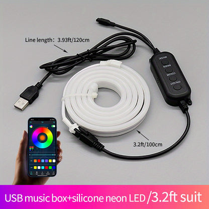 9.8ft Desktop Background Ambient Light, Streamer Neon RGB Light With TV Led Backlight - Cyber Setups - USB 3.2ft RGBIC Neon Strip