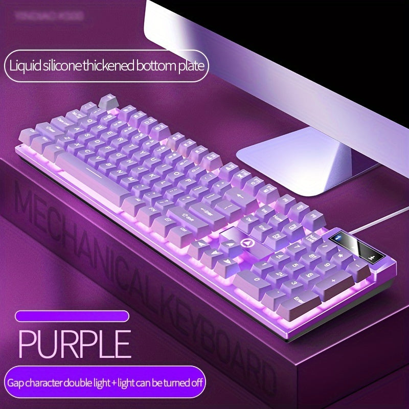 YINDIAO Wired Gaming Keyboard - Vibrant RGB Lighting with Liquid Silicone Bottom - Cyber Setups - Purple