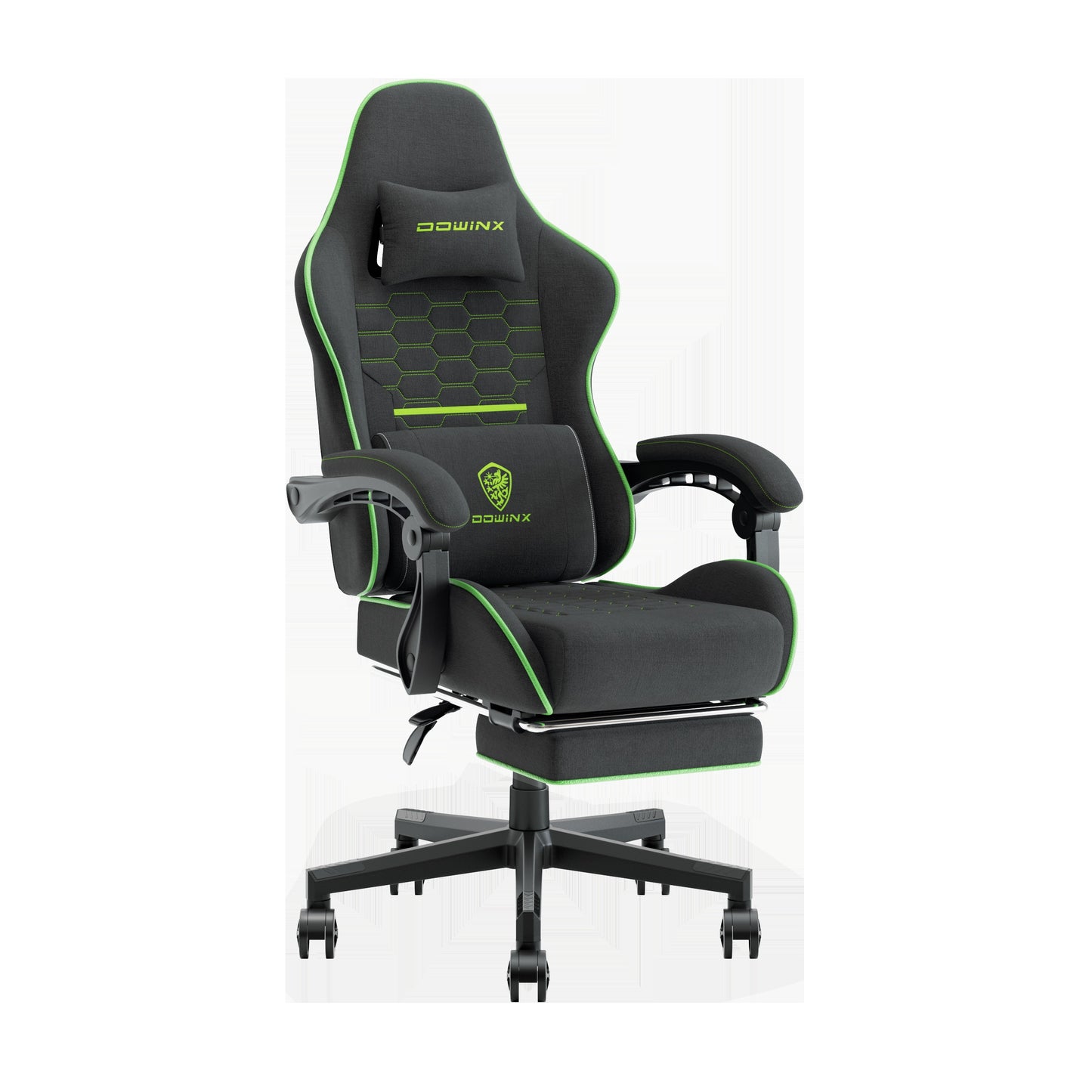 Gaming Chair Fabric with Pocket Spring Cushion, Massage Game Chair Cloth with Headrest - Cyber Setups - Black Green