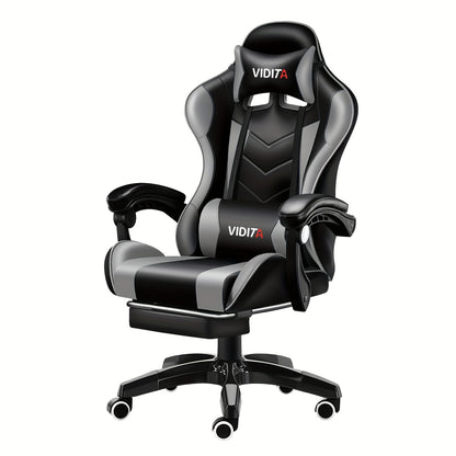 Ergonomic Racing Style Gaming Chair with Lumbar Support and Caster Wheels - Cyber Setups - Black-Gray