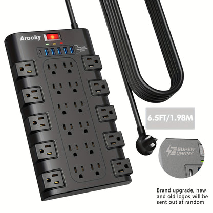 SUPERDANNY Power Strip Surge Protector With 6 USB Charging Ports And 22 AC Outlets, - Cyber Setups - 6.5ft