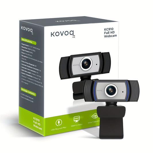 Kovoq HD 1080p Streaming Webcam with Microphone and Auto Color/Light Correction - Cyber Setups - KC910