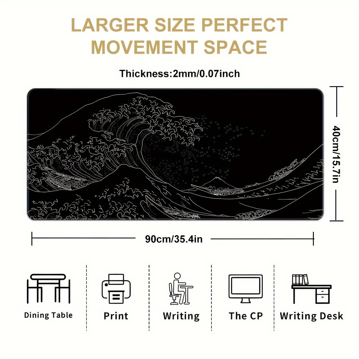 Black And White Japanese Waves Sea Mouse Pad - Cyber Setups -