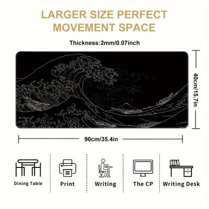 Black And White Japanese Waves Sea Mouse Pad - Cyber Setups -