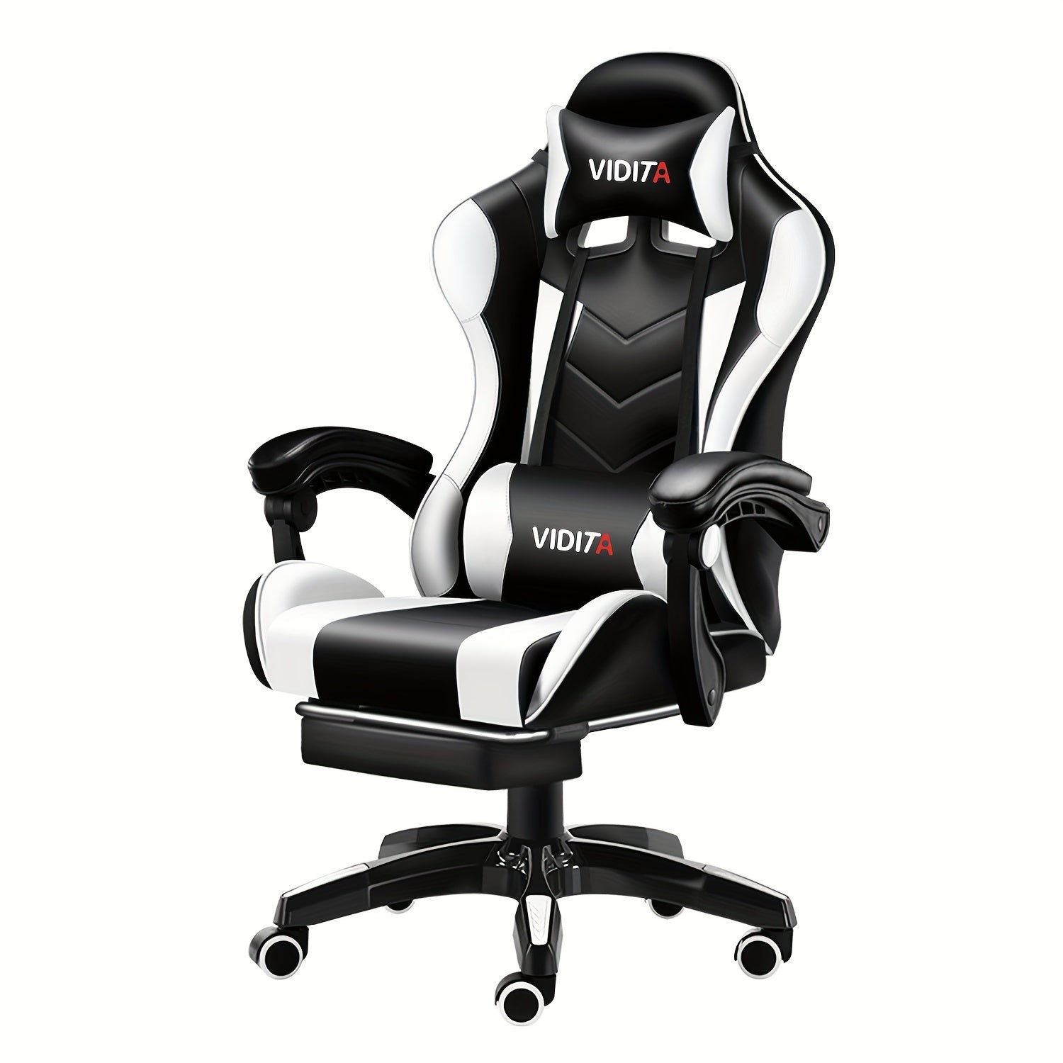 Ergonomic Racing Style Gaming Chair with Lumbar Support and Caster Wheels - Cyber Setups - Black-White