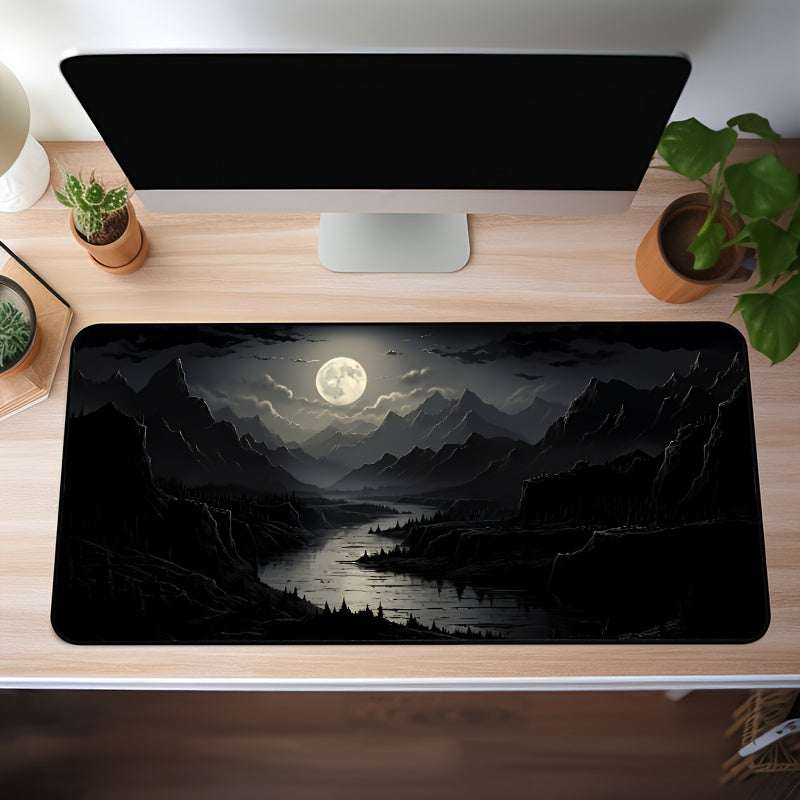 Full Moon River Scene Gaming Mouse Pad – Large, Non-Slip Mat - Cyber Setups - 30cm/11.8in*70cm/27.5in