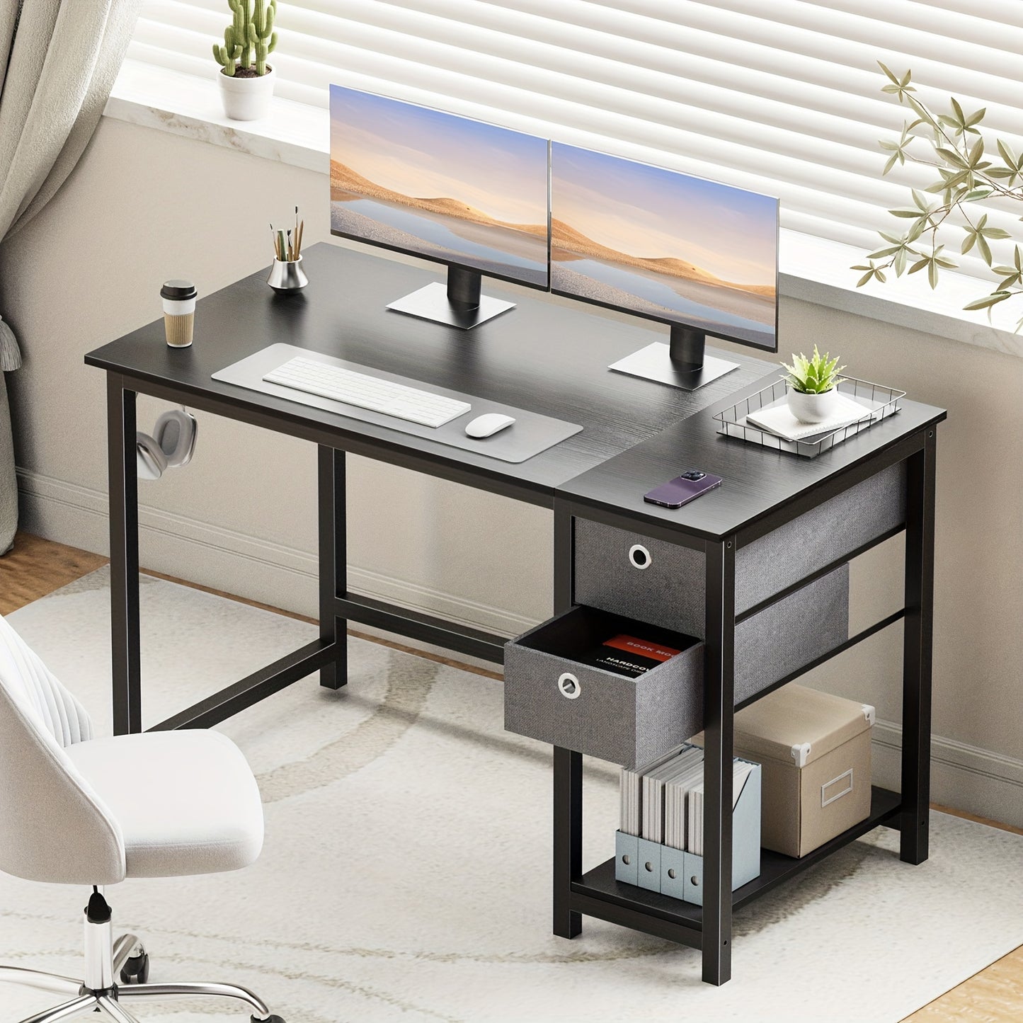 OLIXIS 40-Inch Modern Computer Desk with Storage Drawers - Cyber Setups - Black