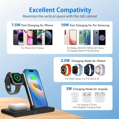 Portable 3 In 1 Fast Wireless Charger, Foldable Wireless Charging Station Suitable For Multiple Apple Accessories - Cyber Setups -