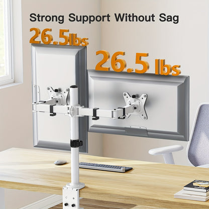 Adjustable Dual Monitor Arm for Desk with 32 Inch Max, Holds Up to 17.6 lbs, Black/White - Cyber Setups - White