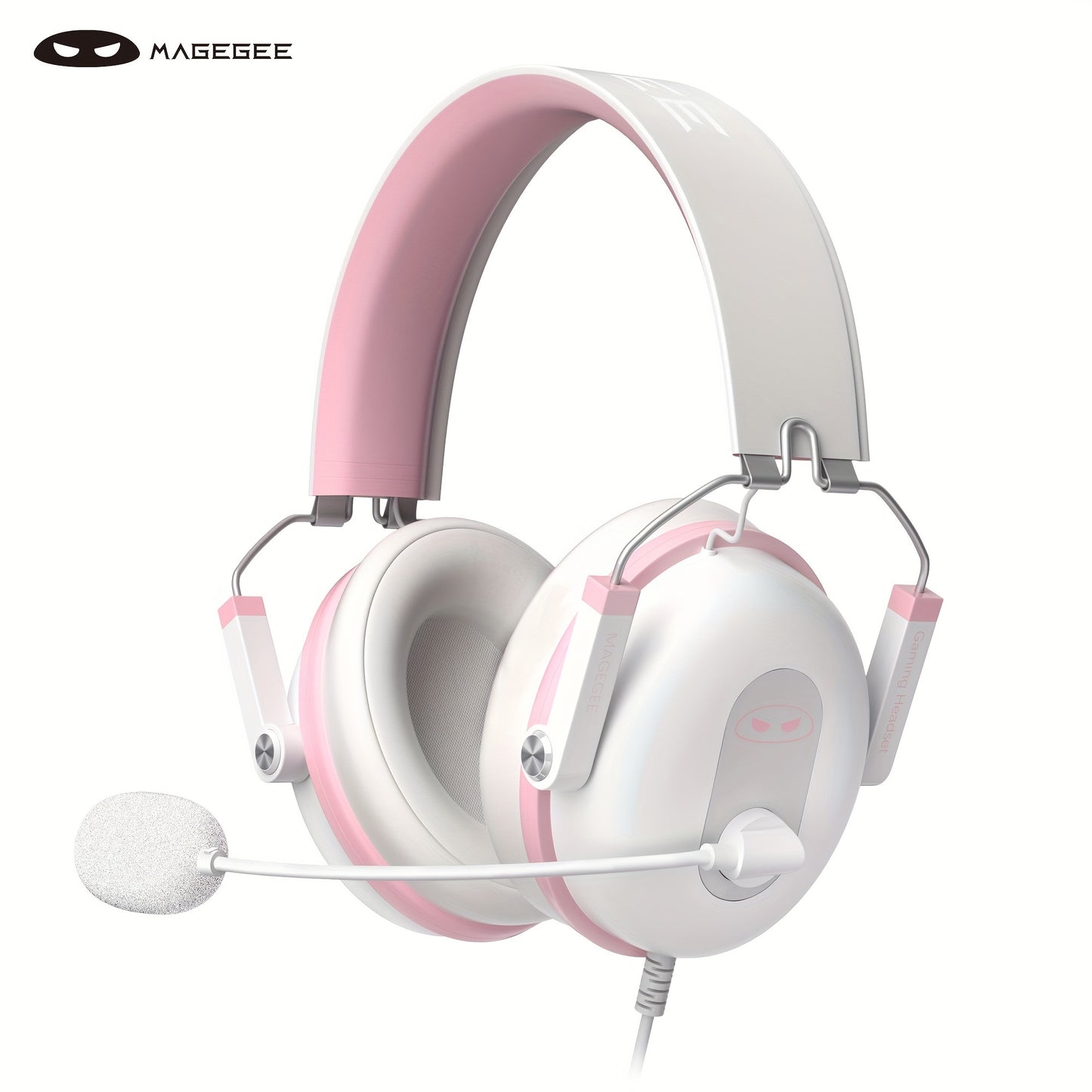 Magegee Over-Ear Wired Gaming Headset with Microphone - Cyber Setups - White Pink 7.1(Dual)