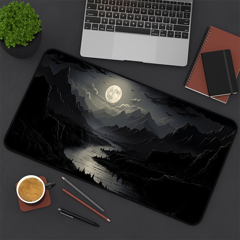 Full Moon River Scene Gaming Mouse Pad – Large, Non-Slip Mat - Cyber Setups - 30cm/11.8in*70cm/27.5in