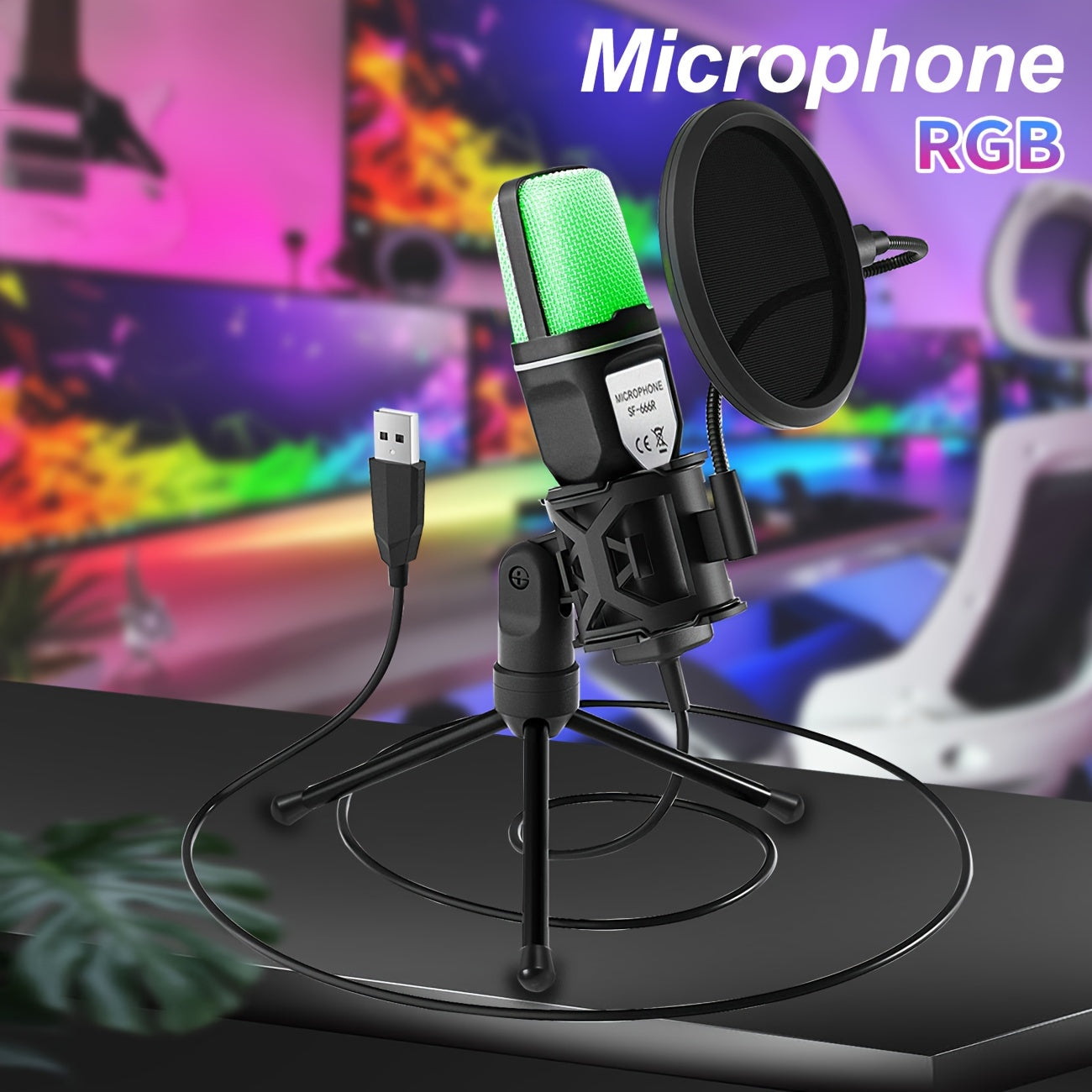 Gaming Microphone SF-666R RGB Anti-Spray Mesh Stand - Cyber Setups -