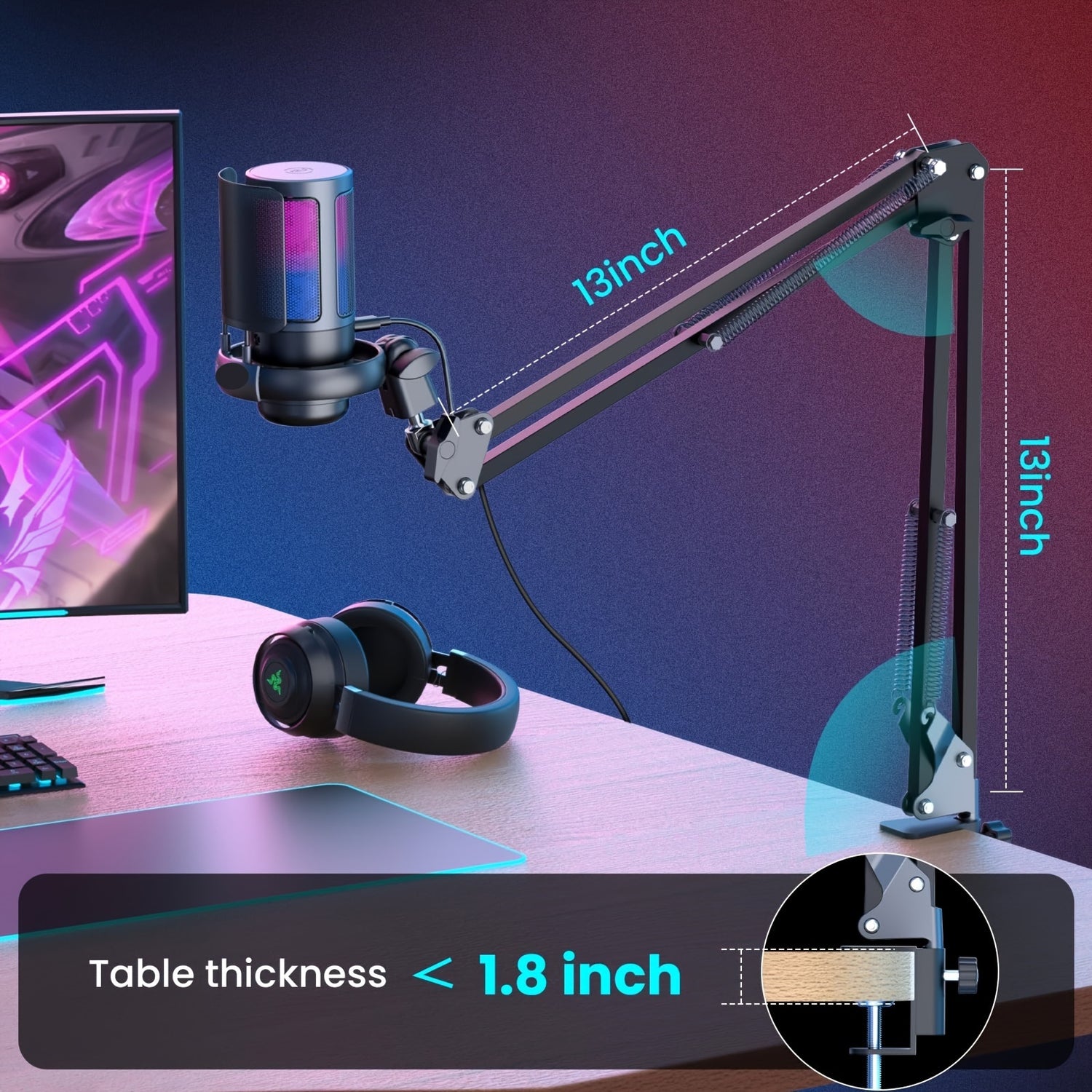 Game USB Microphone, RGB Condenser Microphone With Tripod - Cyber Setups -