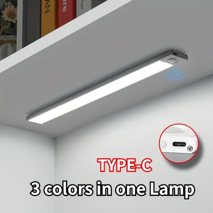 LED Motion Sensor Under Cabinet Closet Light USB Rechargeable Lamp Strip - Cyber Setups - Silvery / 10cm/3.94in