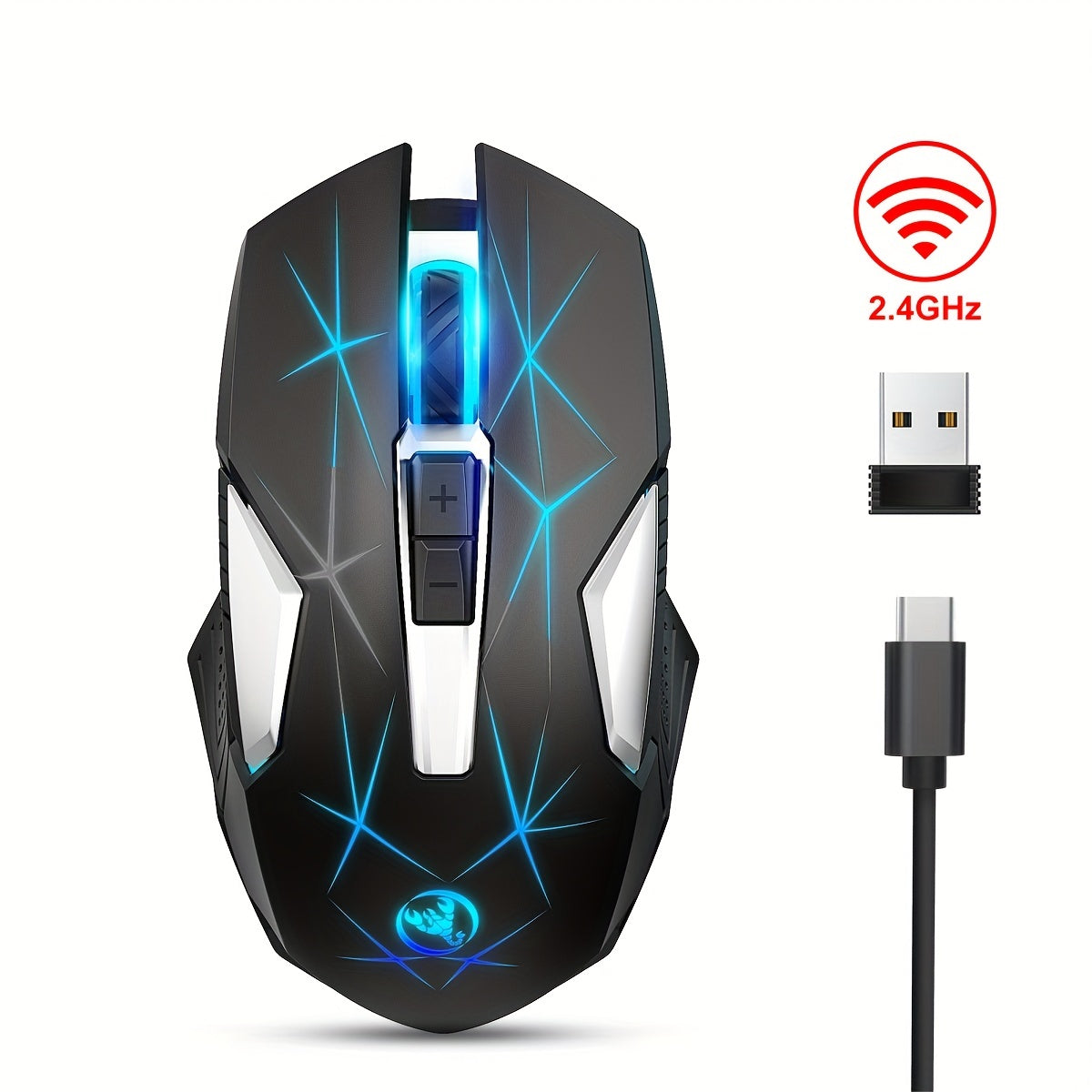 HXSJ 2.4G Wireless Rechargeable Mouse with Color Backlight - Cyber Setups - Black