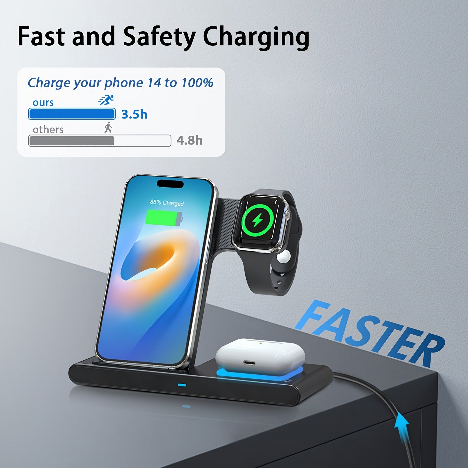 Portable 3 In 1 Fast Wireless Charger, Foldable Wireless Charging Station Suitable For Multiple Apple Accessories - Cyber Setups -