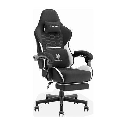 Gaming Chair Fabric with Pocket Spring Cushion, Massage Game Chair Cloth with Headrest - Cyber Setups - Black`White