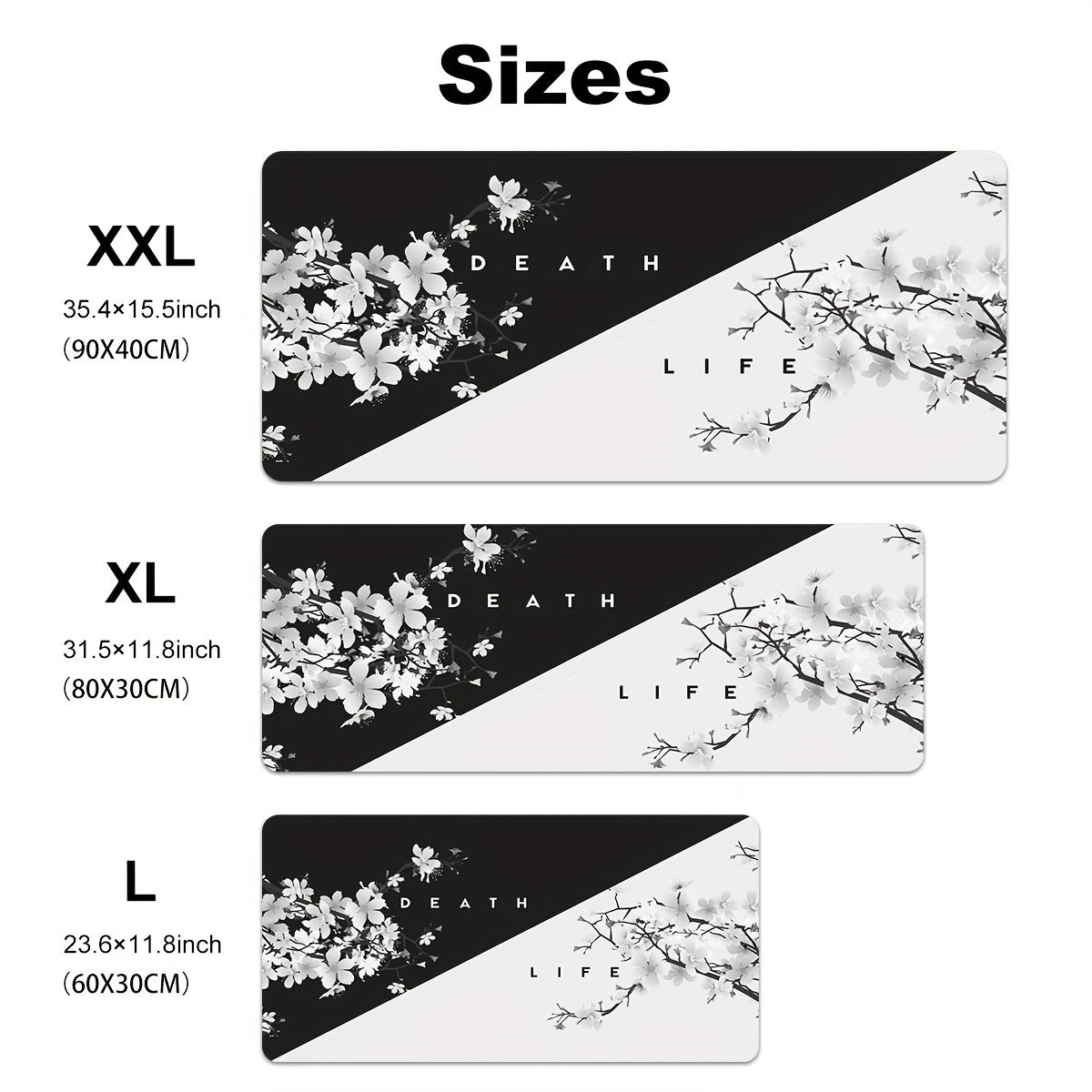 Black & White Cherry Blossom Gaming Mouse Pad – Life & Death - Cyber Setups - 23.6x11.8Inch(60x30X0.2CM)