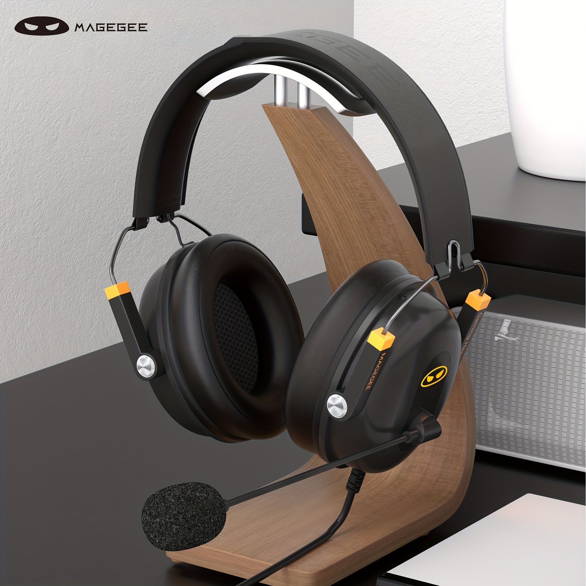 Magegee Over-Ear Wired Gaming Headset with Microphone - Cyber Setups - Black Yellow 7.1(Dual)