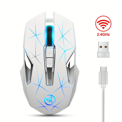 HXSJ 2.4G Wireless Rechargeable Mouse with Color Backlight - Cyber Setups - White