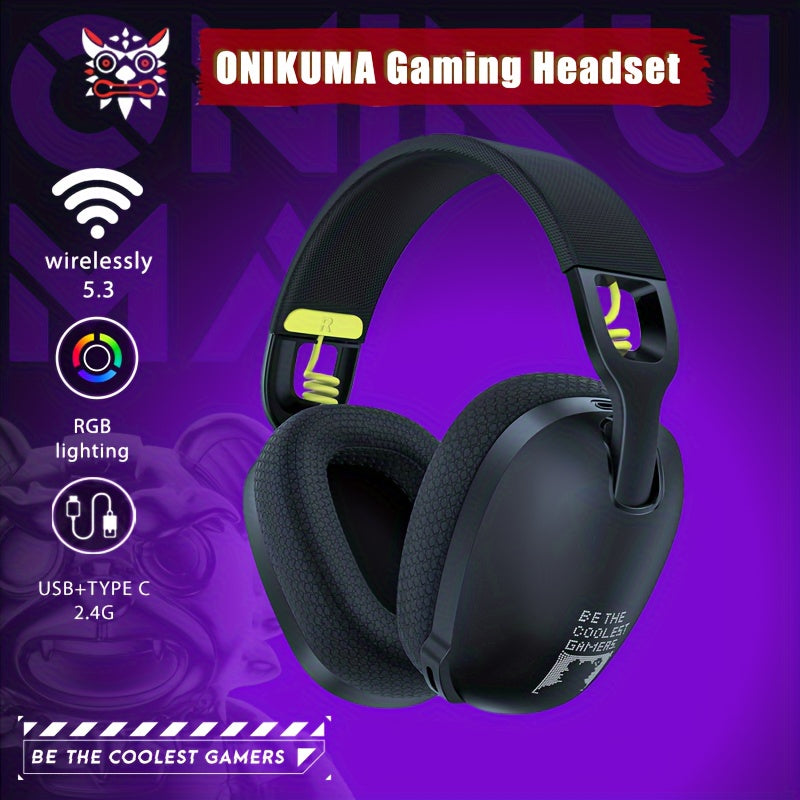 ONIKUMA Wireless Gaming Headset – 25H Battery, Noise Cancellation, Anime & Animal Themed, Waterproof - Cyber Setups - BLACK